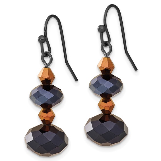 1928 Jewelry Black-plated Jet Black and Brown Faceted Glass Bead Dangle Earrings