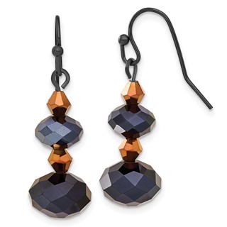1928 Jewelry Black-plated Jet Black and Brown Faceted Glass Bead Dangle Earrings