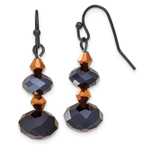 1928 Jewelry Black-plated Jet Black and Brown Faceted Glass Bead Dangle Earrings