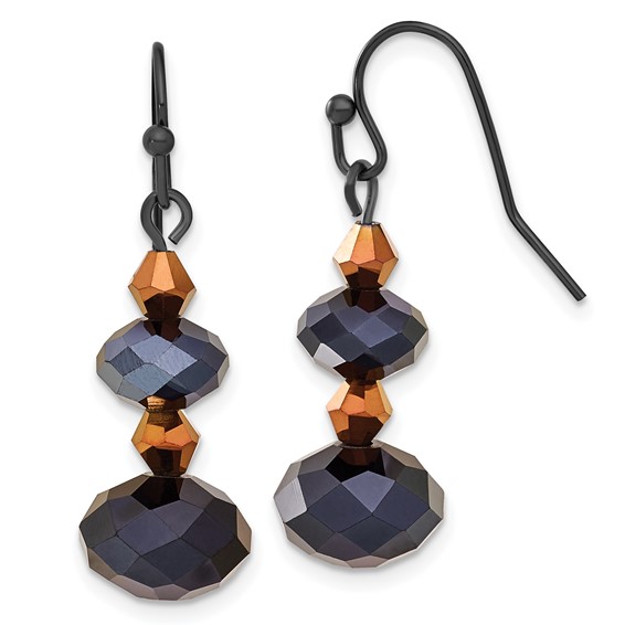 1928 Jewelry Black-plated Jet Black and Brown Faceted Glass Bead Dangle Earrings