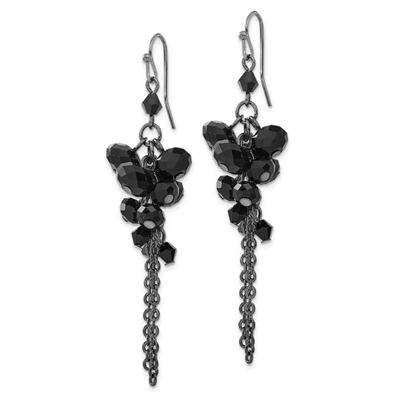 1928 Jewelry Black-plated Jet Black Faceted Glass Beads Cluster Dangle Earrings