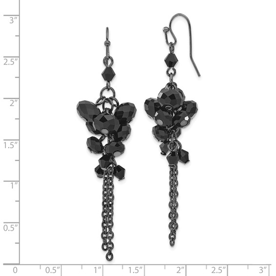 1928 Jewelry Black-plated Jet Black Faceted Glass Beads Cluster Dangle Earrings