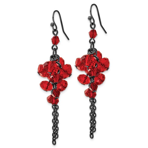 1928 Jewelry Black-plated Red Glass Faceted Beads Cluster Dangle Earrings