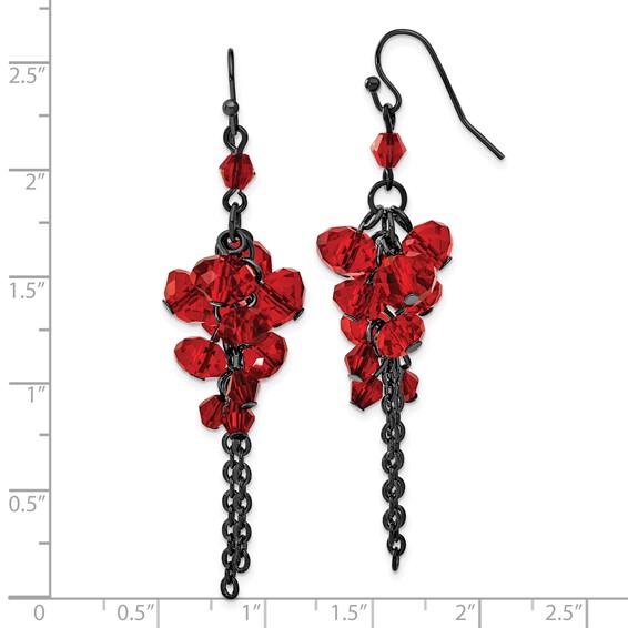 1928 Jewelry Black-plated Red Glass Faceted Beads Cluster Dangle Earrings
