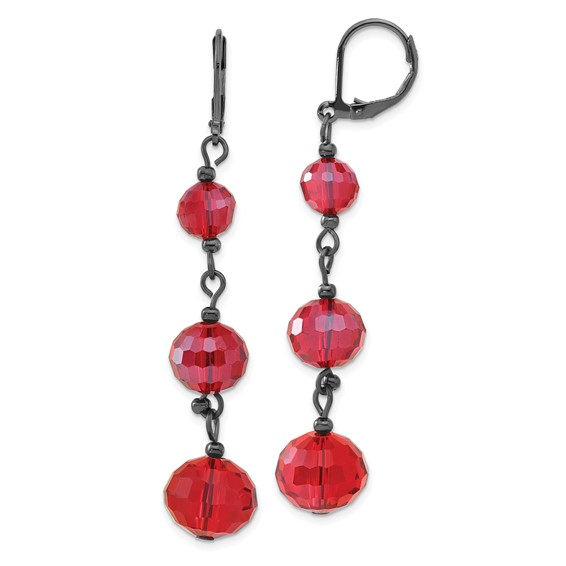 1928 Jewerly Black-plated Graduated Red Faceted Glass Beads Dangle Leverback Earrings
