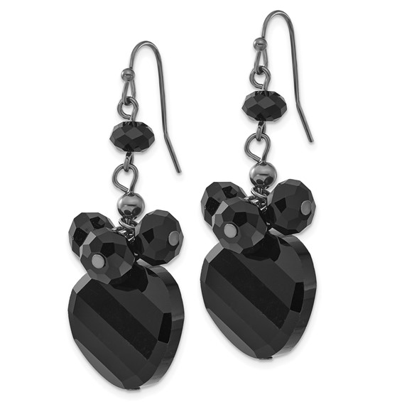 1928 Jewelry Black-plated Jet Black Faceted Glass Bead Cluster Dangle Earrings