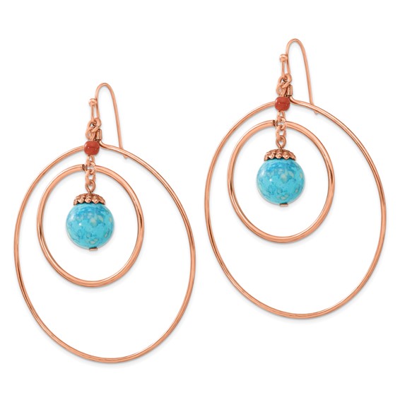 1928 Jewelry Copper-tone Double Circle Brown and Aqua Acrylic Beads Dangle Earrings