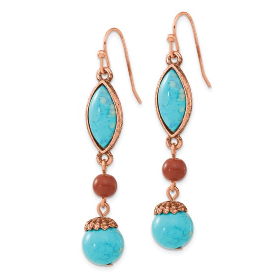 1928 Jewelry Copper-tone Aqua Blue and Brown Acrylic Beads Dangle Earrings