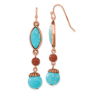 1928 Jewelry Copper-tone Aqua Blue and Brown Acrylic Beads Dangle Earrings