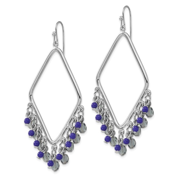 1928 Jewelry Silver-tone Light and Dark Blue Faceted Crystal Beaded Diamond Shaped Dangle Earrings