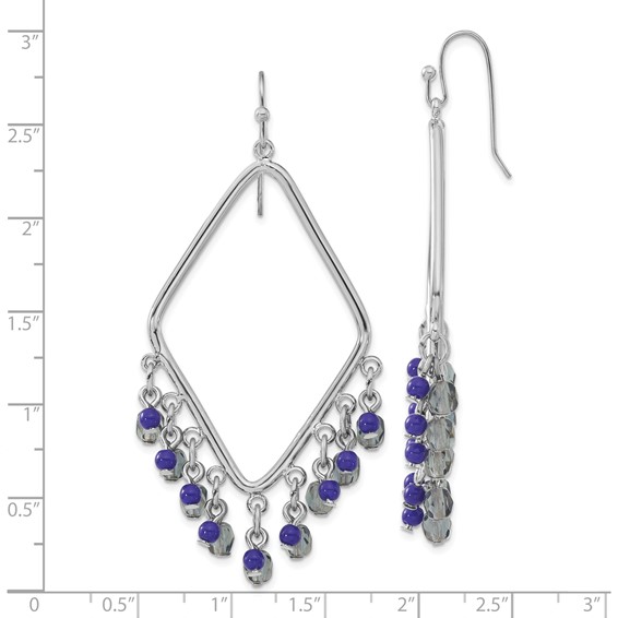 1928 Jewelry Silver-tone Light and Dark Blue Faceted Crystal Beaded Diamond Shaped Dangle Earrings