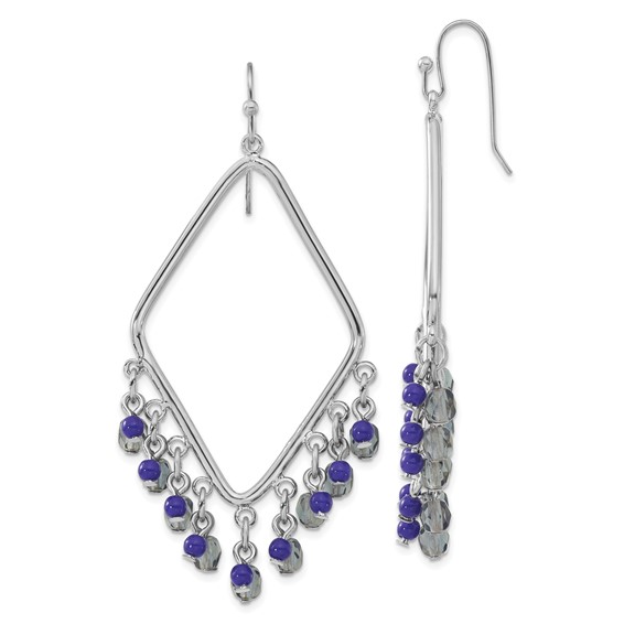 1928 Jewelry Silver-tone Light and Dark Blue Faceted Crystal Beaded Diamond Shaped Dangle Earrings