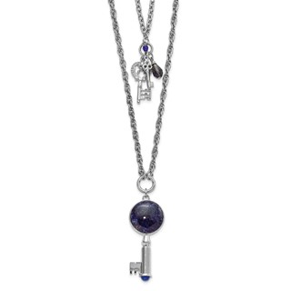 1928 Jewelry Silver-tone Two Strand Three Key Pendants Crystal and Sodalite Accents Necklace