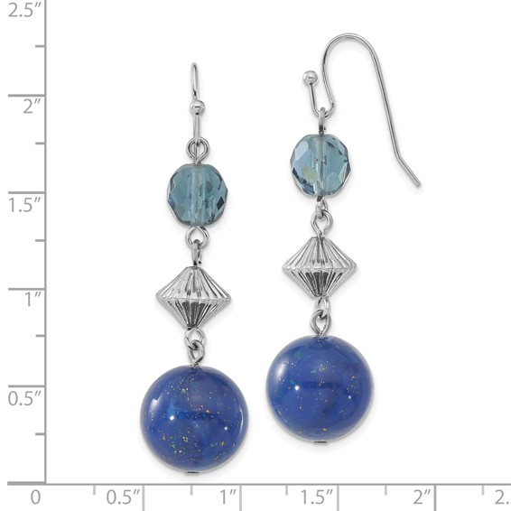 1928 Jewelry Silver-tone Blue Bead and Blue Faceted Crystal Dangle Earrings