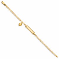 14K Polished Solid Chain Solid Plate Heart Dangle Anchor Link 20x5mm Plate 6 Inch ID Bracelet view 2
