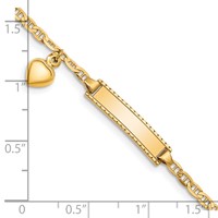 14K Polished Solid Chain Solid Plate Heart Dangle Anchor Link 20x5mm Plate 6 Inch ID Bracelet view 3