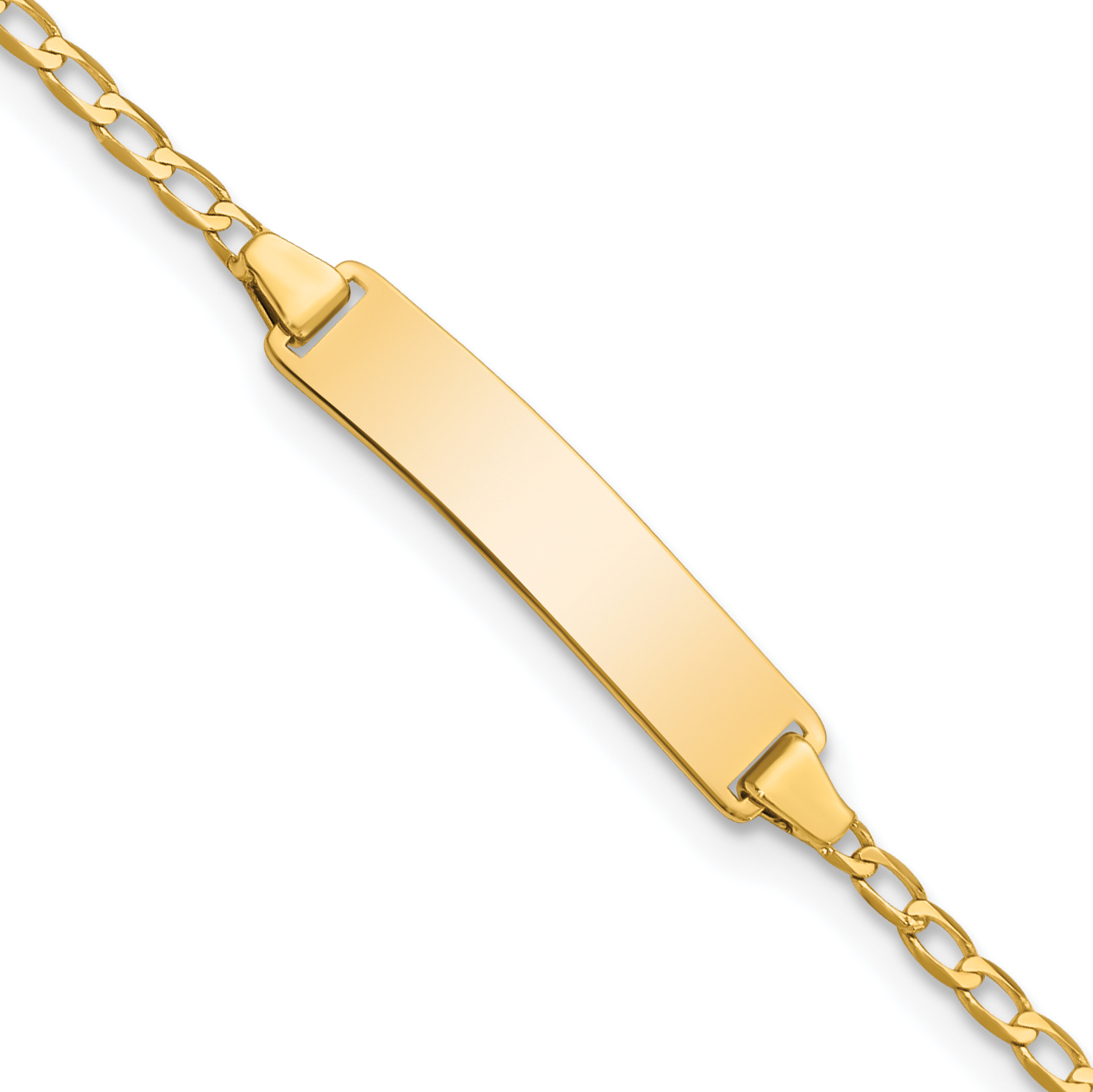 14k Polished Solid Chain/Solid Plate Flat Curb Link 22.5x4.8mm Plate 6 inch Baby/Child ID Bracelet (BID102-6)