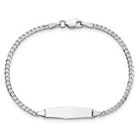 14K White Gold Polished Solid Chain Solid Plate Flat Curb Link Soft Diamond Shape 19.5x 6mm Plate ID Bracelet, 6" view 4