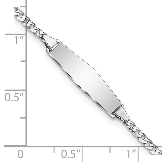 14k White Gold Polished Solid Chain/Solid Plate Flat Curb Link Soft Diamond Shape 19.5x6mm Plate 6 inch Baby/Child ID Bracelet