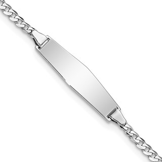 14k White Gold Polished Solid Chain/Solid Plate Flat Curb Link Soft Diamond Shape 19.5x6mm Plate 6 inch Baby/Child ID Bracelet
