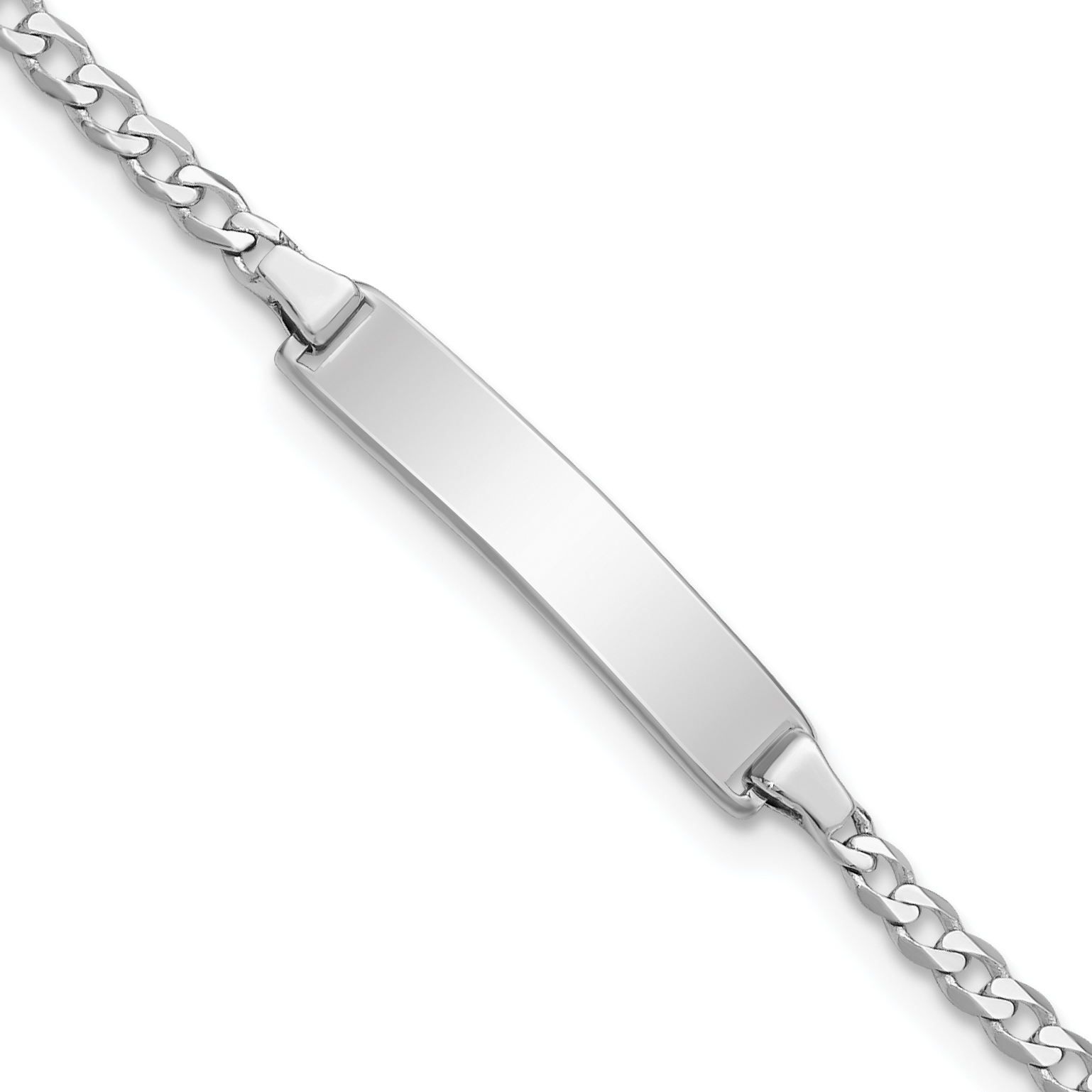 14k White Gold Polished Solid Chain/Solid Plate Flat Curb Link 20x4.2mm Plate 5.5 inch Baby/Child ID Bracelet (BID103W-5.5)