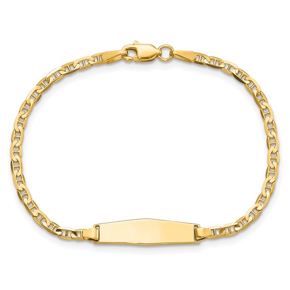 14k Polished Solid Chain/Solid Plate Flat Anchor Link Soft Diamond Shape 19.5x5.2mm Plate 6 inch Baby/Child ID Bracelet