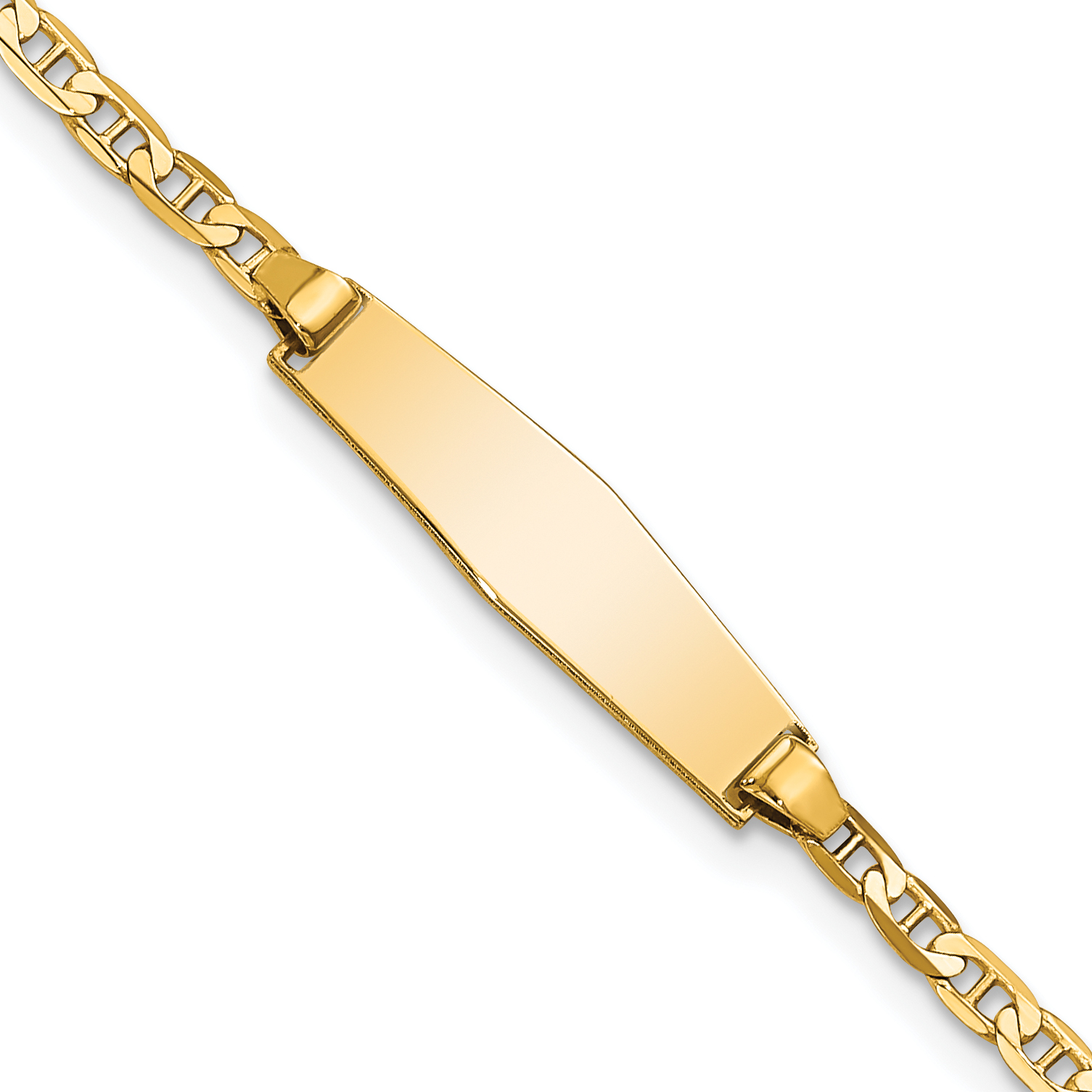 14k Polished Solid Chain/Solid Plate Flat Anchor Link Soft Diamond Shape 19.5x5.2mm Plate 6 inch Baby/Child ID Bracelet (BID104C-6)