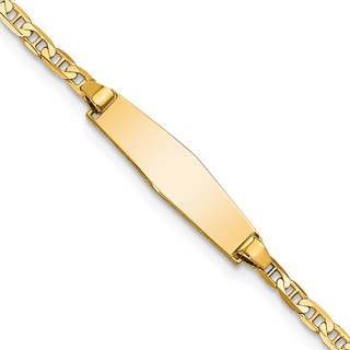 14k Polished Solid Chain/Solid Plate Flat Anchor Link Soft Diamond Shape 19.5x5.2mm Plate 6 inch Baby/Child ID Bracelet