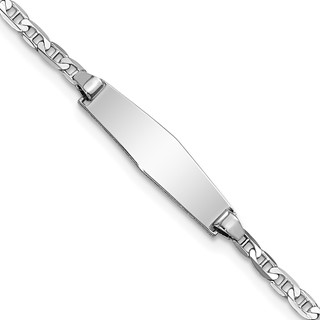 14k White Gold Polished Solid Chain/Solid Plate Anchor Link Soft Diamond Shape 19.5x5.5mm Plate 6 inch Baby/Child ID Bracelet