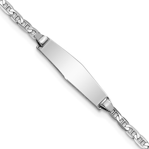 14K White Gold Polished Solid Chain Solid Plate Anchor Link Soft Diamond Shape 19.5x 5.5mm Plate ID Bracelet, 6"
