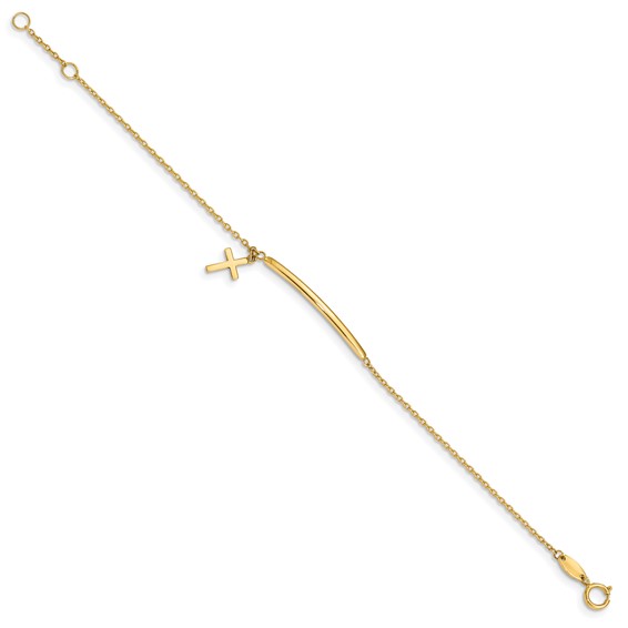 14K Polished Cross Dangle and Bar 5.5 inch Baby/Child Bracelet with 0.5 inch Extender