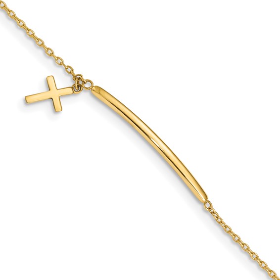 14K Polished Cross Dangle and Bar 5.5 inch Baby/Child Bracelet with 0.5 inch Extender