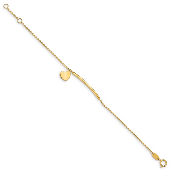 14K Polished Heart Dangle and Bar 5.5 inch Baby/Child Bracelet with 0.5 inch Extender