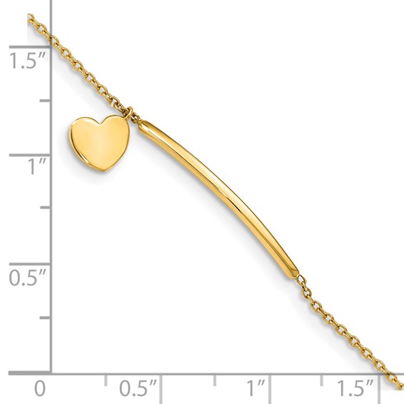 14K Polished Heart Dangle and Bar 5.5 inch Baby/Child Bracelet with 0.5 inch Extender