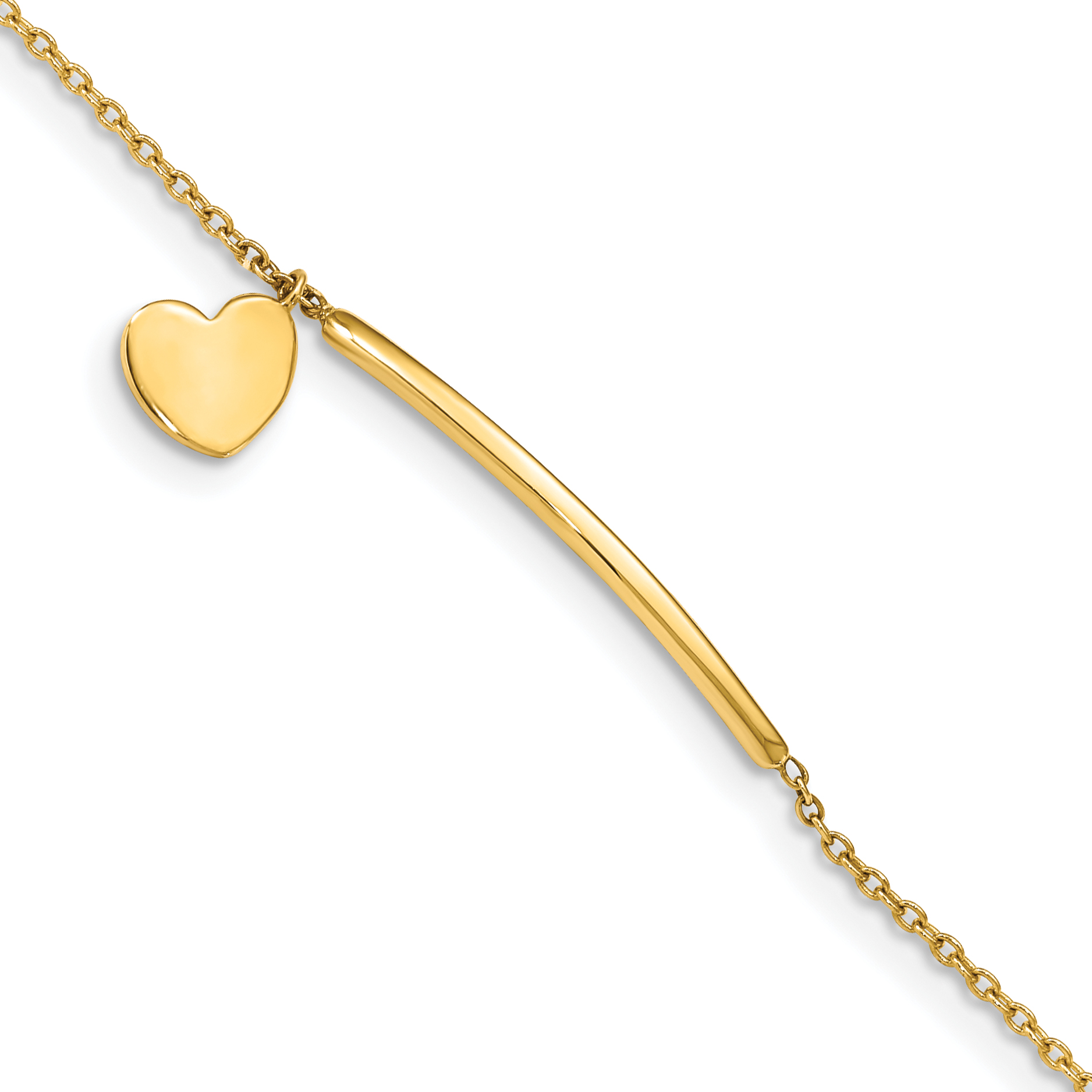 14K Polished Heart Dangle and Bar 5.5 inch Baby/Child Bracelet with 0.5 inch Extender (BID109-5.5)