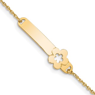 14K Children's Polished Flower w/1in ext. ID Bracelet