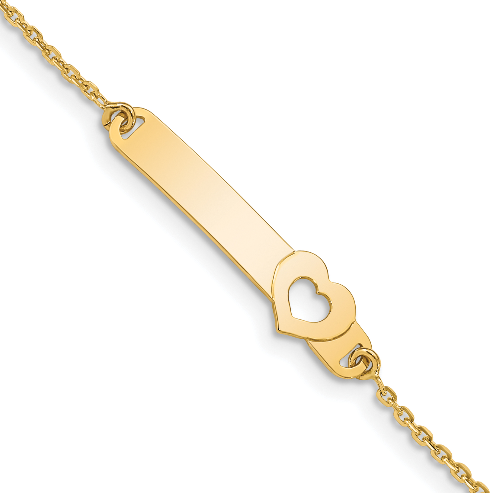 14K Polished Solid Chain/Solid Plate Cut-out Heart 27.7x6.5mm Plate 5.5 inch Baby/Child ID Bracelet with 1 inch Extender (BID115-5.5)