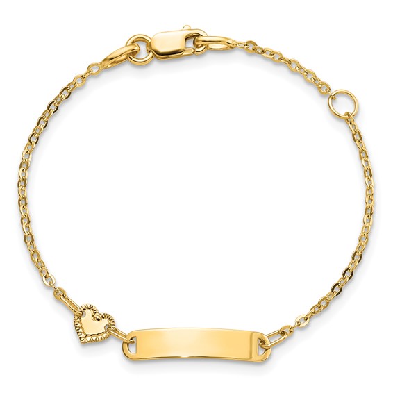 14K Polished 4x19mm Rectangle with Heart 5.5 inch Childrens ID Bracelet