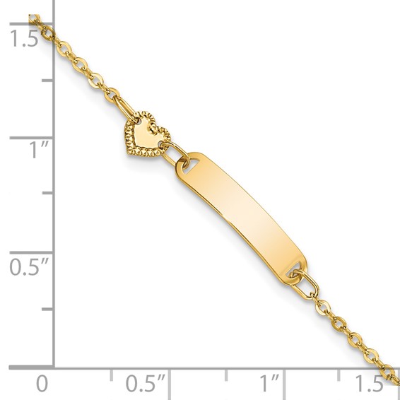 14K Polished 4x19mm Rectangle with Heart 5.5 inch Childrens ID Bracelet