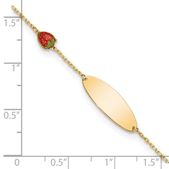 14k Red Enameled Strawberry and 7x20mm Oval 5.5 inch with 0.5 inch Extender Baby ID Bracelet