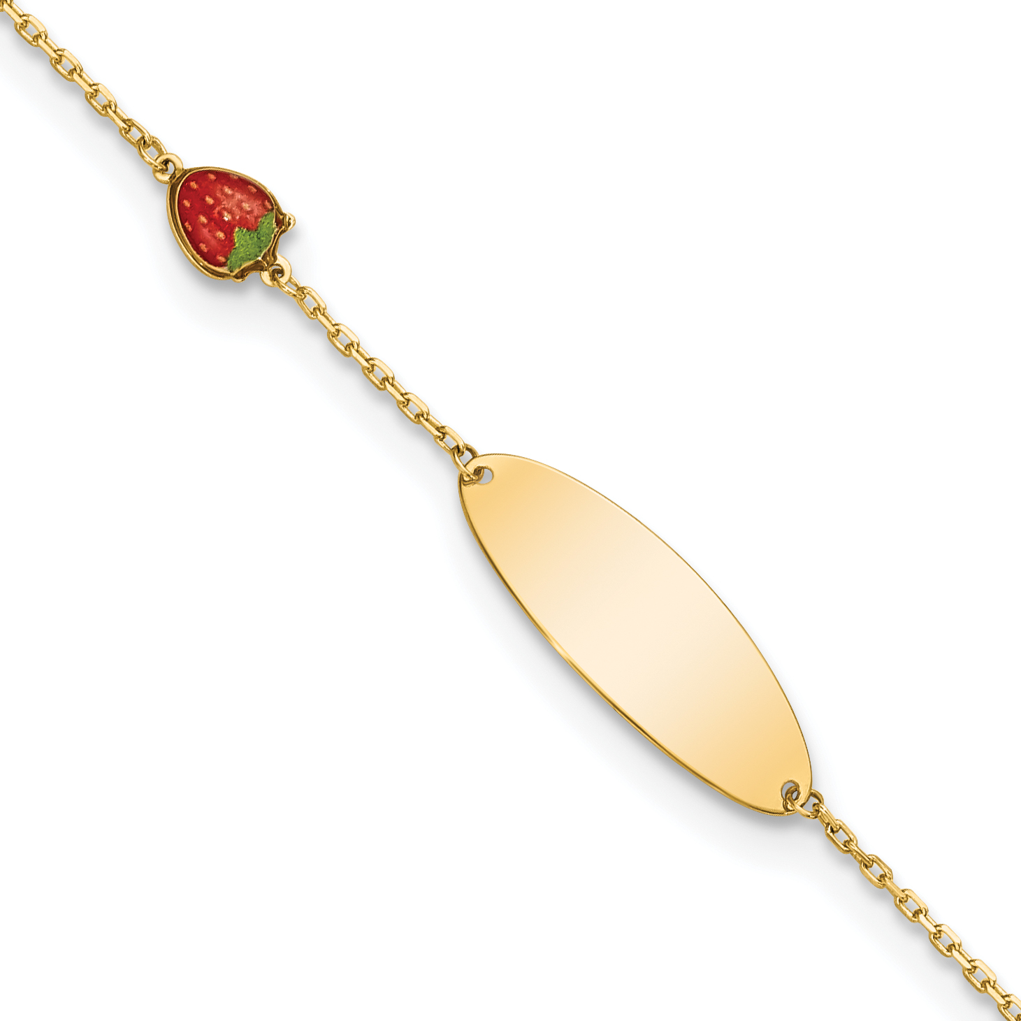 14k Enameled Strawberry Baby ID 5.5in w/.5 in Ext Bracelet (BID118-5.5)