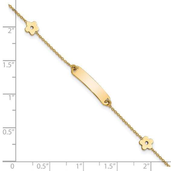 14K Polished 4x18mm Rectangle with Flowers 5.5 inch Childrens ID Bracelet