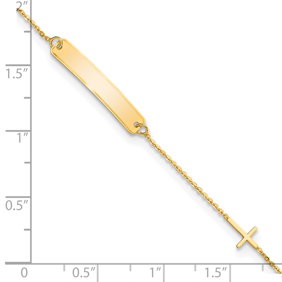 14k Polished 4x23mm Rectangle with Cross 5.5 inch Childs ID Bracelet