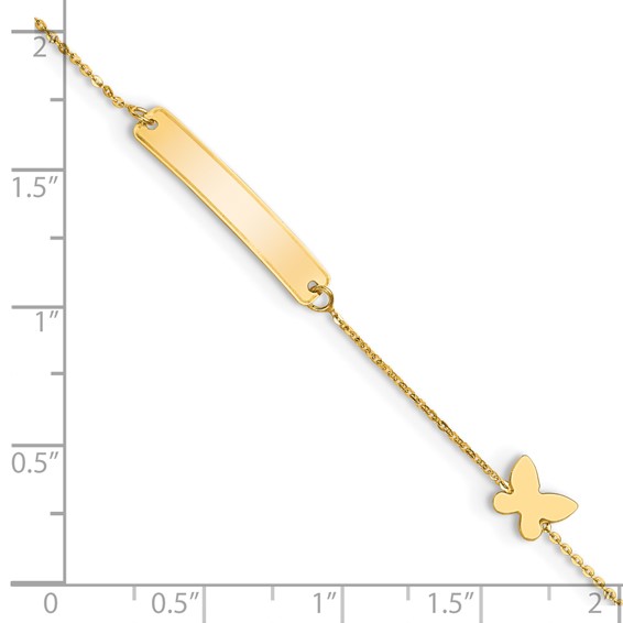 14k Polished 4x22mm Rectangle with Butterfly 5.5 inch Childs ID Bracelet
