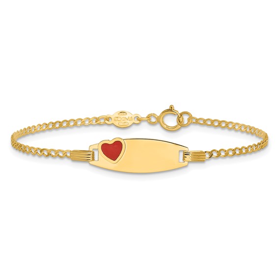 14k Polished Red Enameled Heart on 18x5mm Plate 5.5 inch Baby/Child ID Bracelet