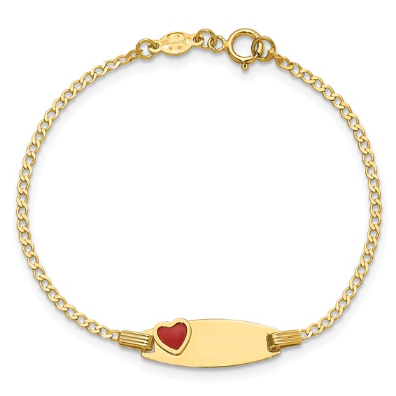 14k Polished Red Enameled Heart on 18x5mm Plate 5.5 inch Baby/Child ID Bracelet