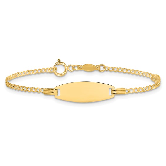 14k Polished Pink Enameled Puffed Heart and 18x5mm Plate 5.5 inch Baby/Child ID Bracelet