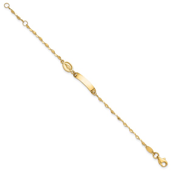 14K Polished Miraculous Medal and 19x4mm Plate 6 inch Baby/Child ID Bracelet