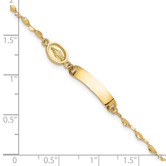 14K Polished Miraculous Medal and 19x4mm Plate 6 inch Baby/Child ID Bracelet
