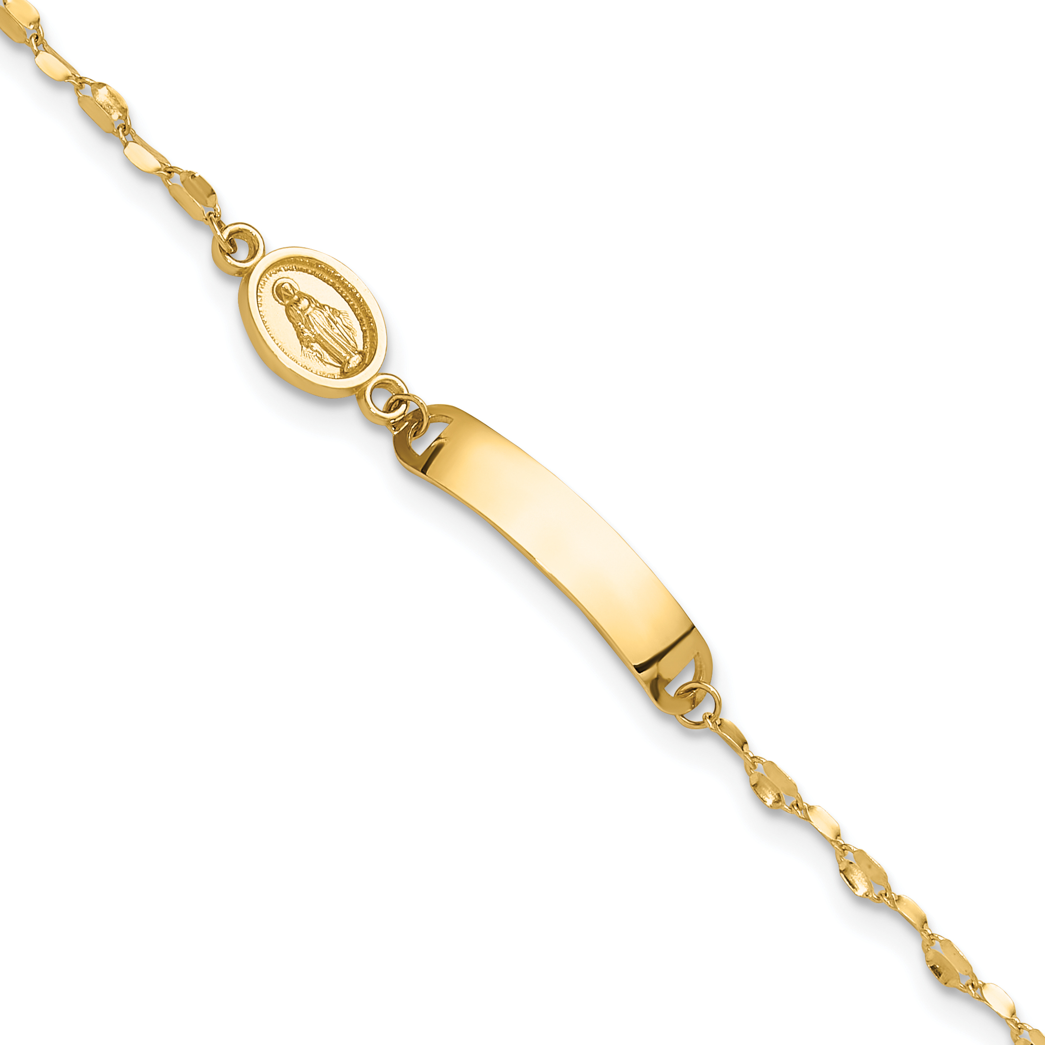 14K Polished Miraculous Medal and 19x4mm Plate 6 inch Baby/Child ID Bracelet (BID126-6)